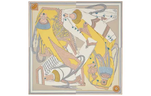 HERMES Scarves Women's Beige/Tawny/Blue