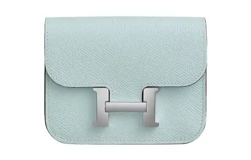 HERMES Constance Slim Silver Tone Buckle Epsom Calfskin Clutch Fanny Pack Wallet Women's T0 Bleu Brume Haze Blue