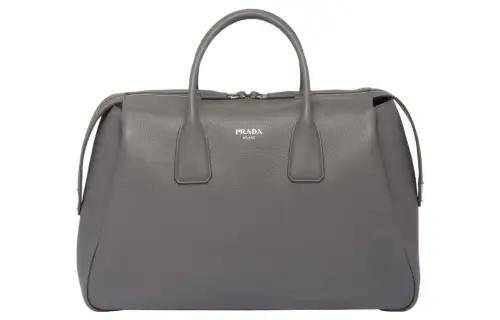 PRADA Leather Handbag Travel Bag Men's Gray