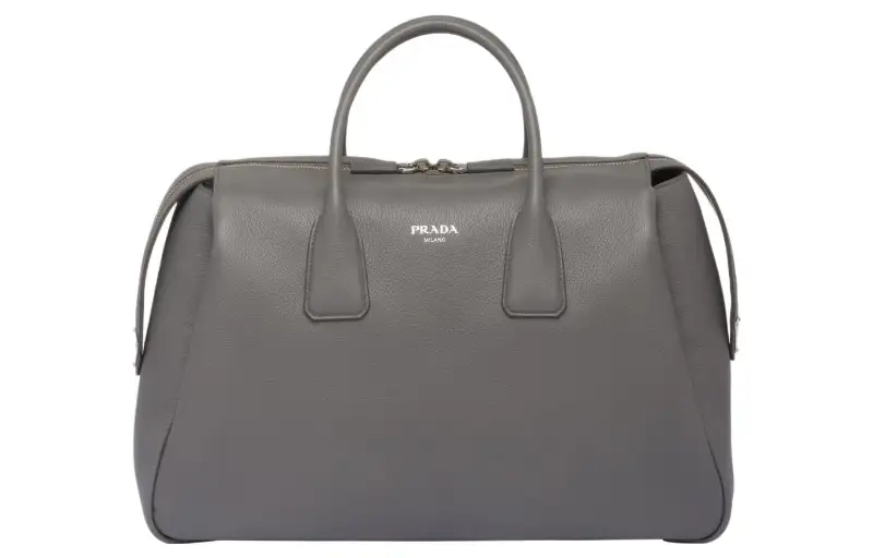 PRADA Leather Handbag Travel Bag Men's Gray