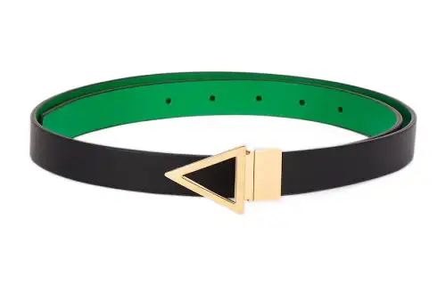 Bottega Veneta Calfskin Leather Belts Women's Black/Parrot Green Width 2cm