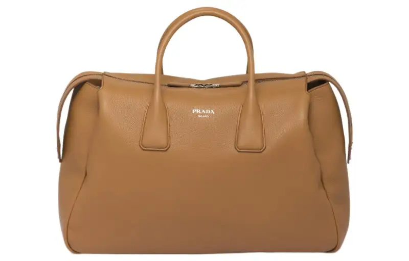 PRADA Leather Handbag Travel Bag Men's Caramel