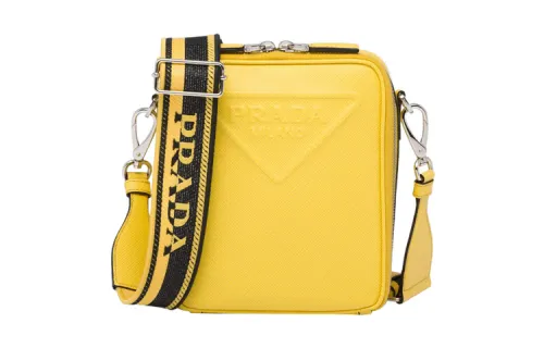 PRADA Saffiano Leather Shoulder Bag, Crossbody Bag Cell Phone Pouch Men's Sunlight Yellow