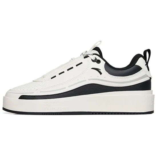 ANTA Life Collection Skateboard Shoes Women's Low-Top Ivory White Black/Microchip Gray