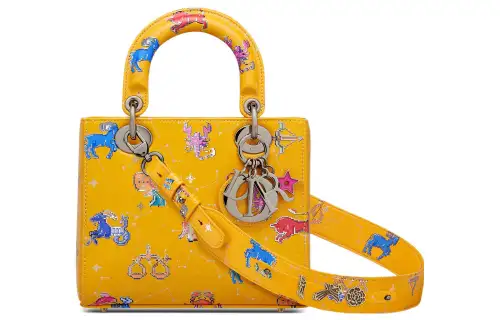 DIOR Lady Dior Calfskin Handbag, Shoulder Bag, Crossbody Bag, Handbag Small Women's Yellow