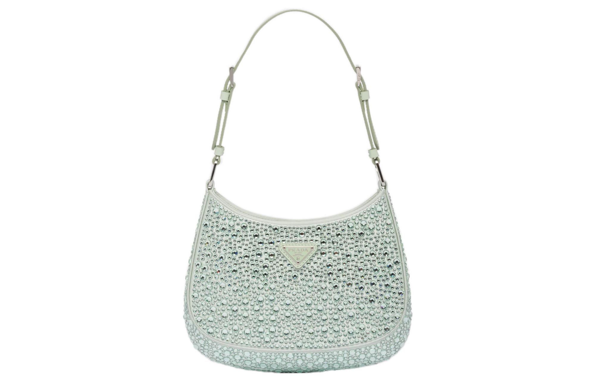 PRADA Cleo Satin Bag With Appliques Aqua