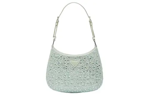 PRADA Cleo Satin Bag With Appliques Aqua