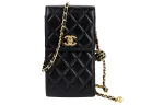 CHANEL Sheepskin Shoulder Bag, Crossbody Bag Cell Phone Pouch Women's Black