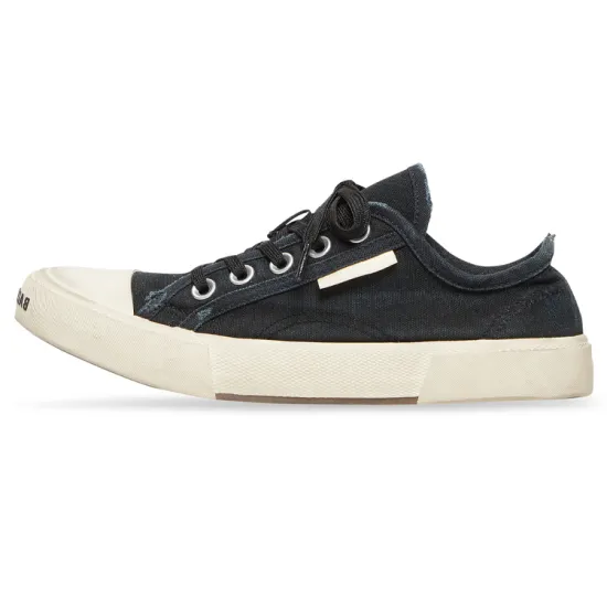 Balenciaga Paris Low Top Sneakers 'Black Destroyed Cotton And White Rubber' Women's