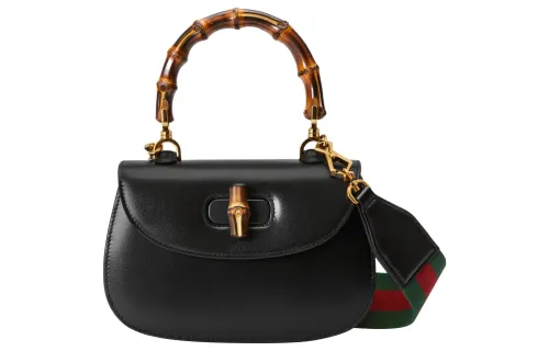 GUCCI Bamboo 1947 Leather Shoulder Bag, Crossbody Bag, Handbag Small Women's Black