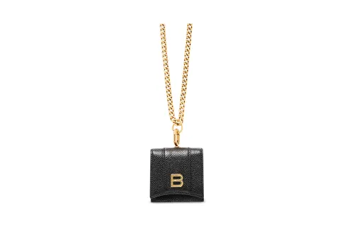Balenciaga Hourglass Cow Leather Necklace Pouch One Shoulder Crossbody Earphone Case Women's Black