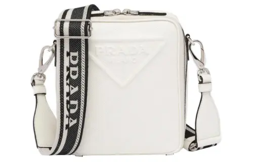 PRADA Saffiano Leather Single One Shoulder Crossbody Cell Phone Pouch Men's White