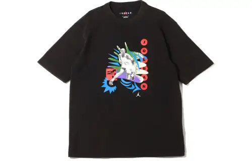 Jordan T Shirts Men's Black Crew Neck Moderate Straight Fit