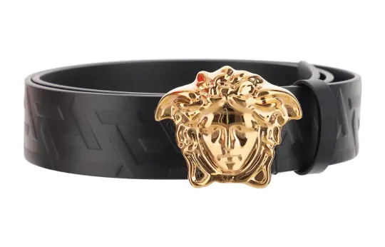 VERSACE Medusa Plaque Allover Logo Embossed Belt