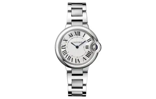 CARTIER Blue Balloon Collection Quartz Movement Women's Watch 33mm White Dial Stainless Steel Watchband