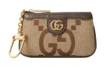 GUCCI Jumbo GG Canvas Leather Trim Key Pouch Women's Camel & Ebony