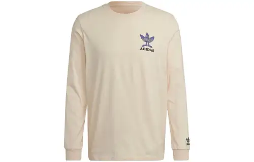 Adidas Originals FUN T Shirts Men's Beige Crew Neck Moderate Straight Fit