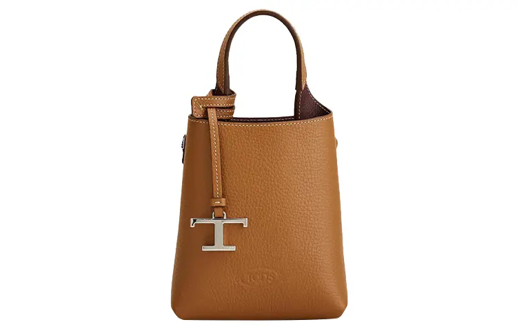 TOD'S Todes metal T-shaped buckle detachable shoulder strap practical and simple hammer pattern leather mobile phone bag extra small women's brown