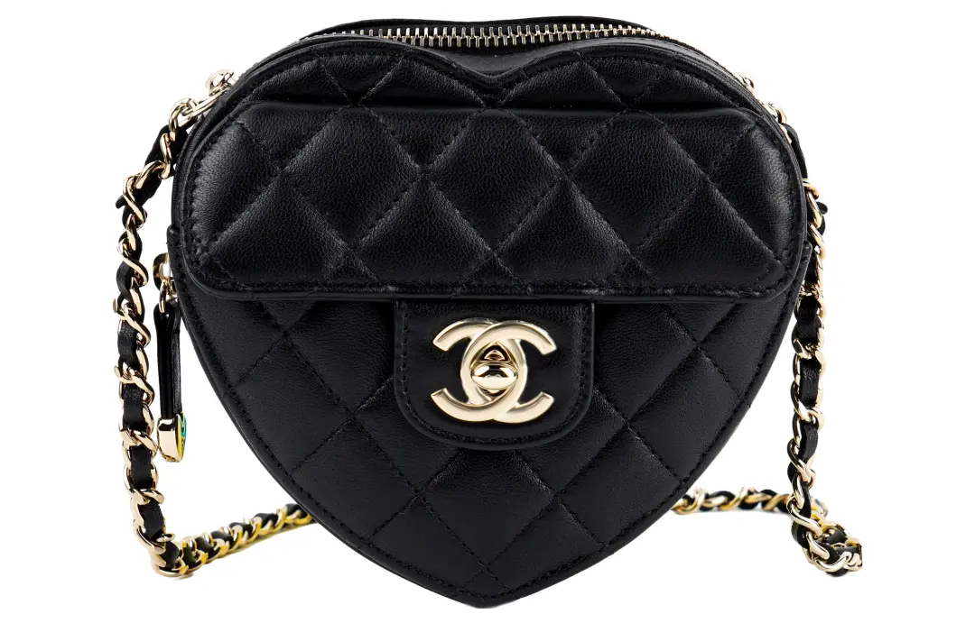CHANEL Sheepskin Material Gold Metal Heart Bag, Portable Crossbody Bag, Shoulder Bag Women's Black