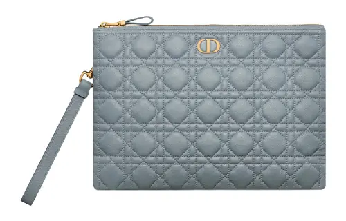 DIOR Caro Cow Leather Storage Bag Handbag Clutch Large Women's Cloud Blue