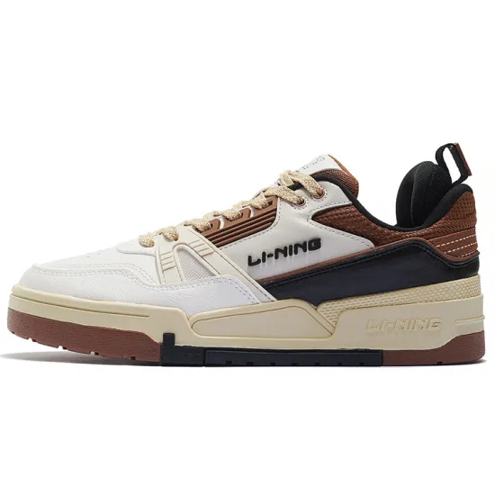 LINING 001 BTC Skateboard Shoes Men Low-Top Snow White/Brown Leather/Black