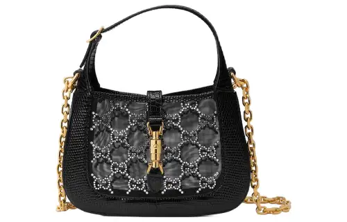 GUCCI Jackie 1961 Lizard Skin Shoulder Bag, Handbag Mini Women's Black