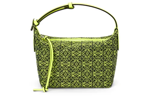 LOEWE Cubi Cow Leather With Fabric Lunch Bag Handbag Small Women's Neon Green