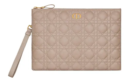 DIOR Caro Calfskin Storage Bag Handbag Clutch Large Women's Hazelnut