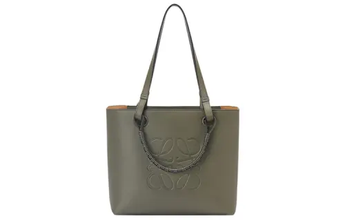 LOEWE Anagram Basket Cow Leather Tote Bag, Shopping Bag, Shoulder Bag, Handbag Small Women's Green