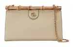 GUCCI Diana Leather One Shoulder Crossbody Clutch Women's Beige