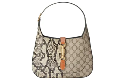 GUCCI Jackie 1961 Canvas With Python Skin Crescent Shoulder Bag Shoulder Bag Small Women's Ebony