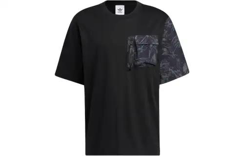 Adidas Originals T Shirts Men's Black Crew Neck Moderate Straight Fit