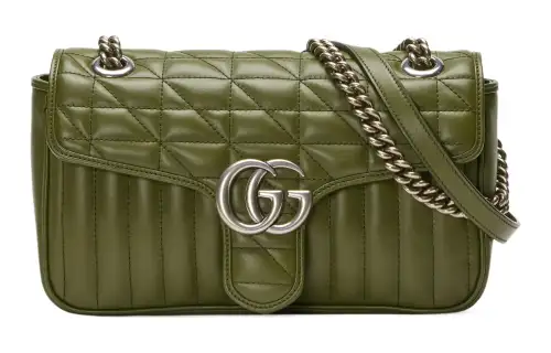 GUCCI GG Marmont Leather Crossbody Bag, Shoulder Bag Women's Grass Green