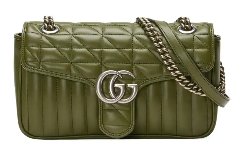 GUCCI GG Marmont Leather Crossbody Bag, Shoulder Bag Women's Grass Green