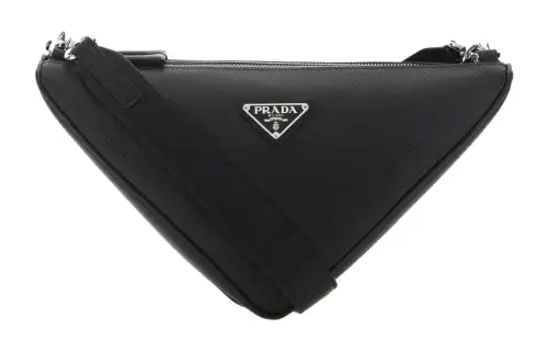 PRADA Triangle Logo Plaque Double Messenger Bag