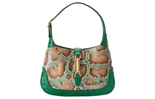 GUCCI Jackie 1961 Python Skin With Ostrich Leather Crescent Shoulder Bag Shoulder Bag Small Women's Green