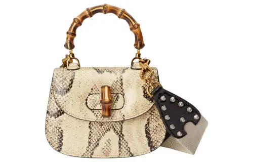GUCCI Bamboo 1947 Python Skin Handbag Mini Women's Beige