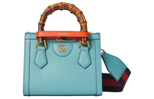 GUCCI Diana Leather Tote Bag, Shopping Bag, Shoulder Bag, Crossbody Bag, Handbag Mini Women's Blue
