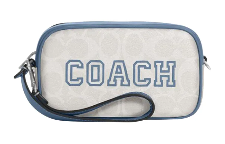COACH Jamie Artificial Leather Wrist Bag Clutch Handbag Small Women's Chalk White & Indigo
