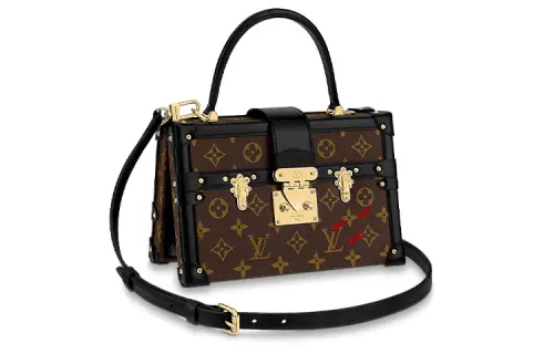 LOUIS VUITTON PETITE MALLE Coated Canvas With Leather Trim Hard Box Bag, Handheld Crossbody Bag Regular Women's Brown