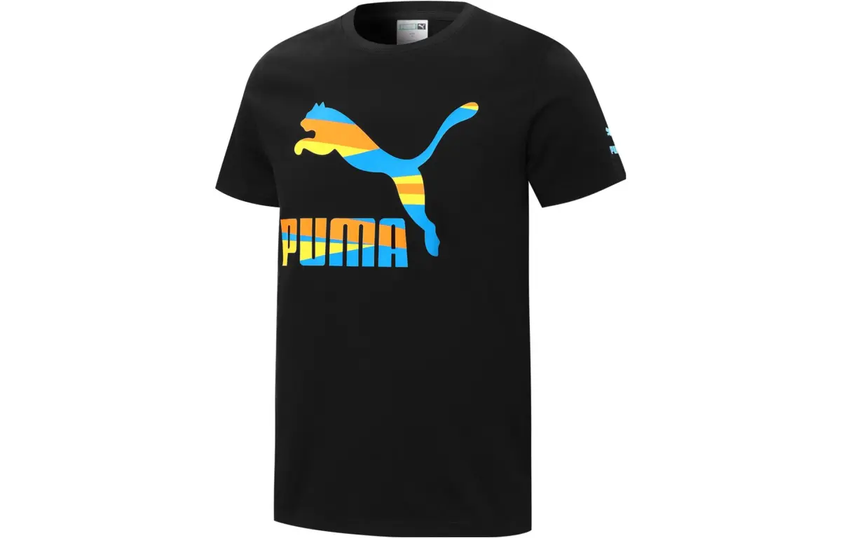 PUMA T-Shirts Men's Black Crew Neck Moderate Straight Fit
