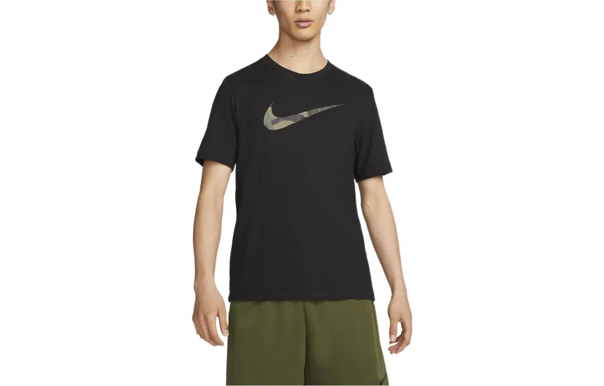 Nike T-Shirts Men's Black Crew Neck Moderate Straight Fit