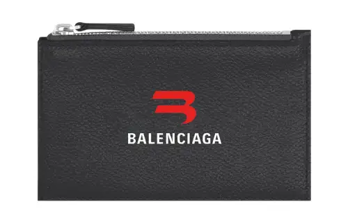 Balenciaga Grained Calfskin Coin Purse, Card Holder, Wallet Men's Black