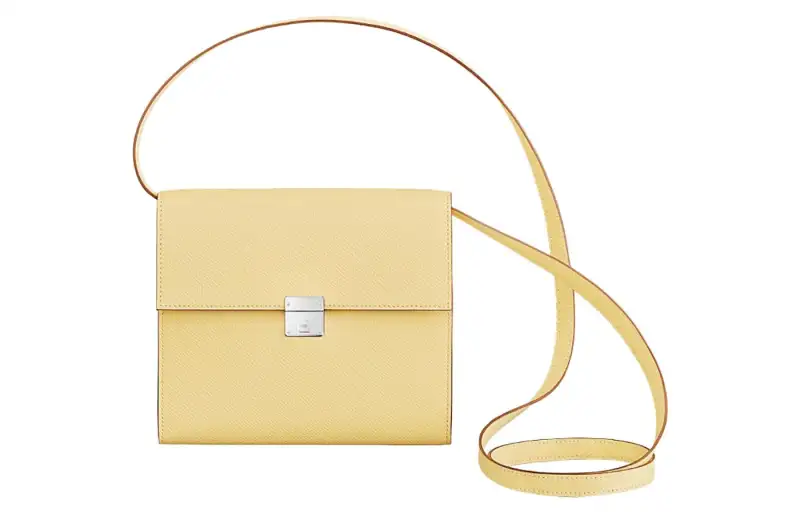 HERMES Clic Mysore Goat Skin Handheld Shoulder Bag, Crossbody Bag Women's 1Z Chick Yellow & Nata Cream White
