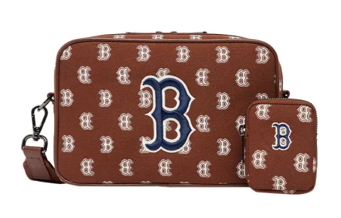 MLB Monogram Polyester Tofu Bag, Combo Bag, Camera Bag, Shoulder Bag, Crossbody Bag Regular Unisex Red Brown