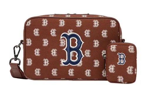 MLB Monogram Collection Polyester Tofu Bag, Combo Bag, Camera Bag, Shoulder Bag, Crossbody Bag Regular Unisex Red Brown