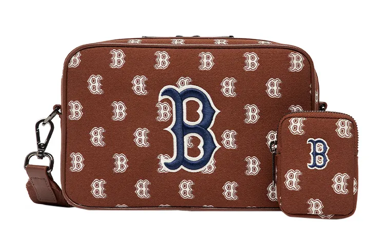 MLB Monogram Polyester Tofu Bag, Combo Bag, Camera Bag, Shoulder Bag, Crossbody Bag Regular Unisex Red Brown