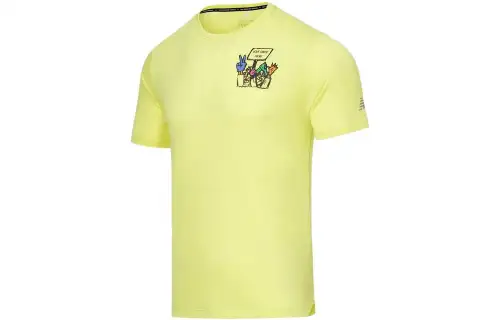 New Balance T Shirts Men's Yellow Crew Neck Moderate Straight Fit