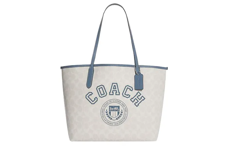 COACH City Artificial Leather Tote Bag, Shopping Bag, Shoulder Bag, Handbag Large Women's Chalk White & Indigo
