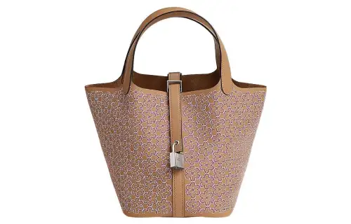 HERMES Picotin Lock Swift Calfskin Basket Bag, Bucket Bag, Handbag 18 Women's Milk Tea & Rose